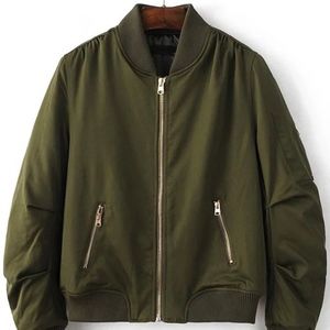 Ribbed Trim Quilted Bomber Jacket